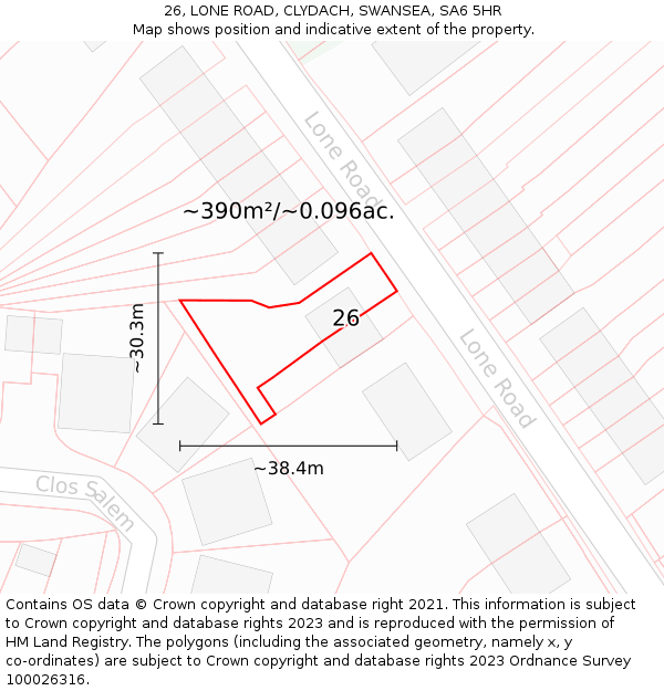 26, LONE ROAD, CLYDACH, SWANSEA, SA6 5HR: Plot and title map