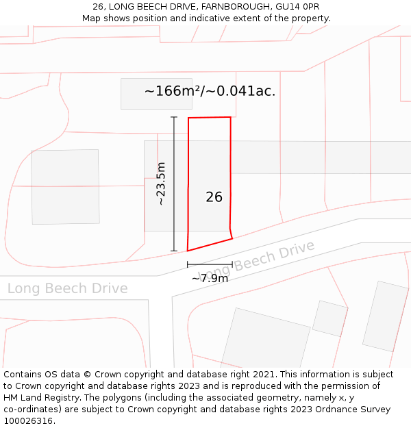 26, LONG BEECH DRIVE, FARNBOROUGH, GU14 0PR: Plot and title map