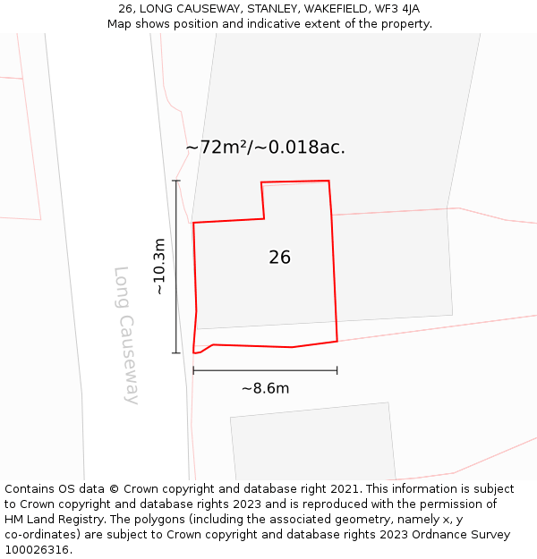 26, LONG CAUSEWAY, STANLEY, WAKEFIELD, WF3 4JA: Plot and title map