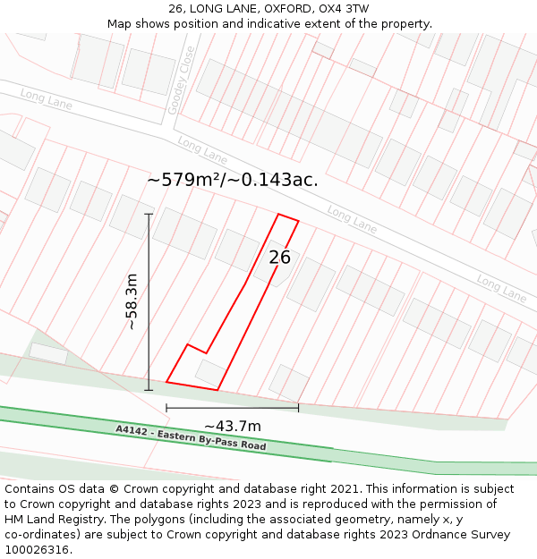 26, LONG LANE, OXFORD, OX4 3TW: Plot and title map