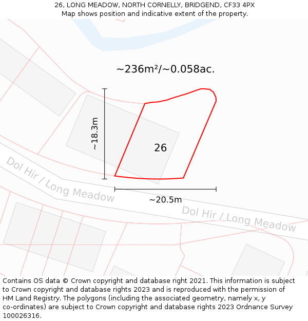 26, LONG MEADOW, NORTH CORNELLY, BRIDGEND, CF33 4PX: Plot and title map