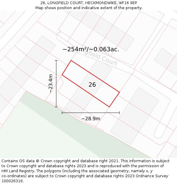 26, LONGFIELD COURT, HECKMONDWIKE, WF16 9EP: Plot and title map