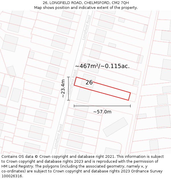 26, LONGFIELD ROAD, CHELMSFORD, CM2 7QH: Plot and title map