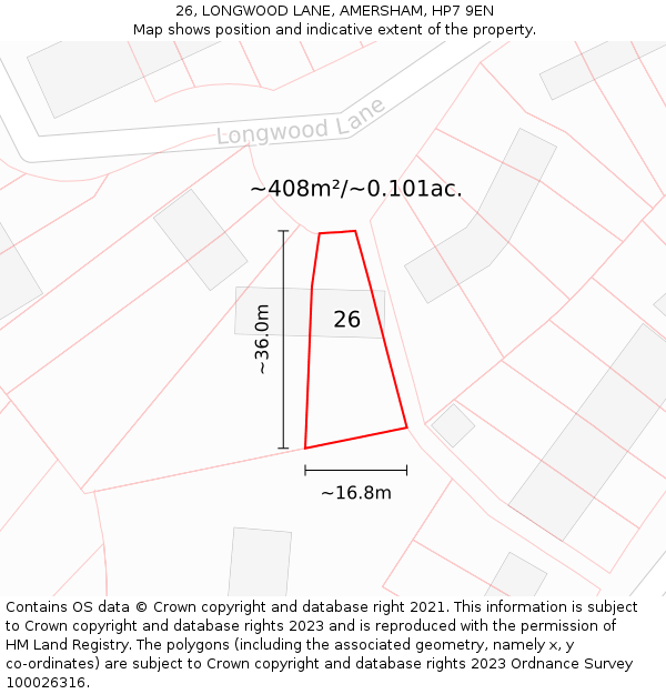 26, LONGWOOD LANE, AMERSHAM, HP7 9EN: Plot and title map