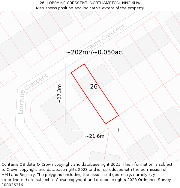 26, LORRAINE CRESCENT, NORTHAMPTON, NN3 6HW: Plot and title map