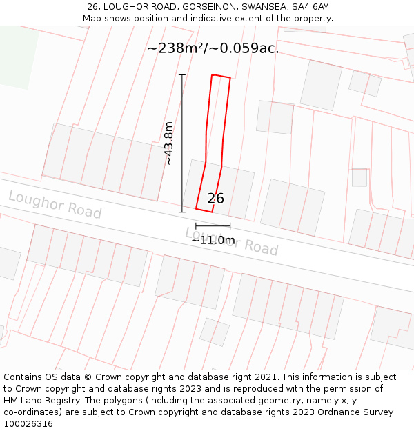 26, LOUGHOR ROAD, GORSEINON, SWANSEA, SA4 6AY: Plot and title map