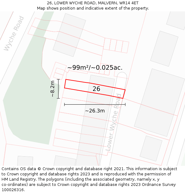 26, LOWER WYCHE ROAD, MALVERN, WR14 4ET: Plot and title map