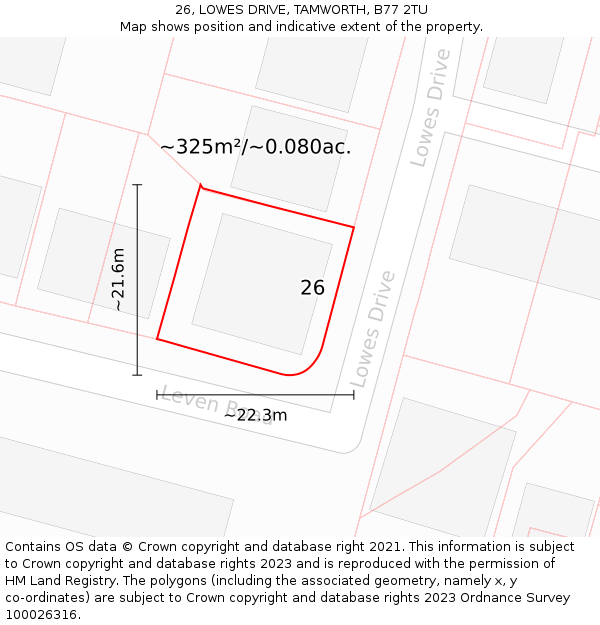 26, LOWES DRIVE, TAMWORTH, B77 2TU: Plot and title map