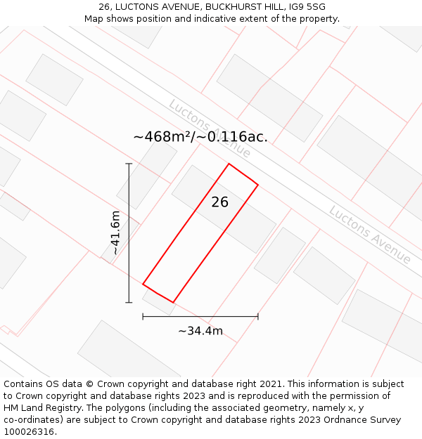 26, LUCTONS AVENUE, BUCKHURST HILL, IG9 5SG: Plot and title map