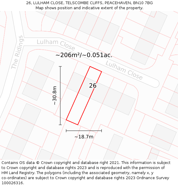 26, LULHAM CLOSE, TELSCOMBE CLIFFS, PEACEHAVEN, BN10 7BG: Plot and title map