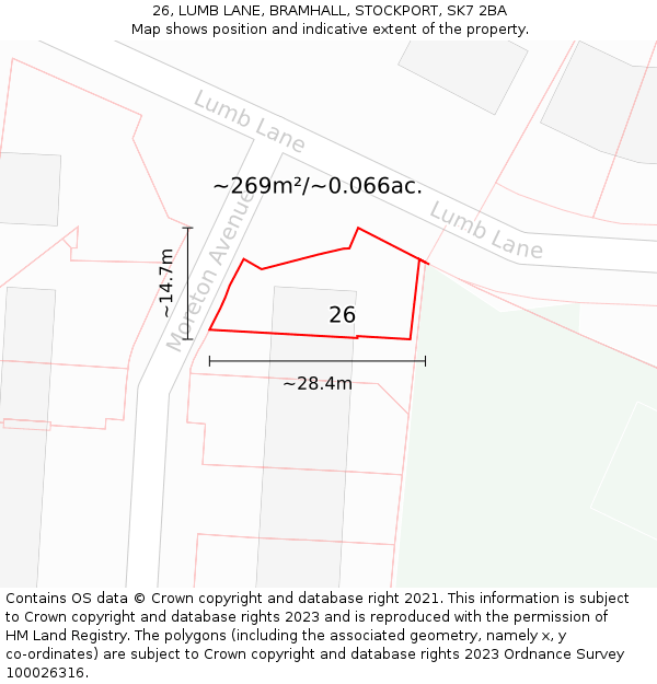 26, LUMB LANE, BRAMHALL, STOCKPORT, SK7 2BA: Plot and title map