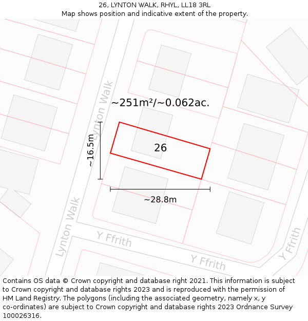 26, LYNTON WALK, RHYL, LL18 3RL: Plot and title map