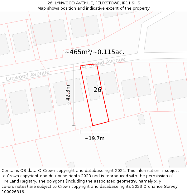 26, LYNWOOD AVENUE, FELIXSTOWE, IP11 9HS: Plot and title map