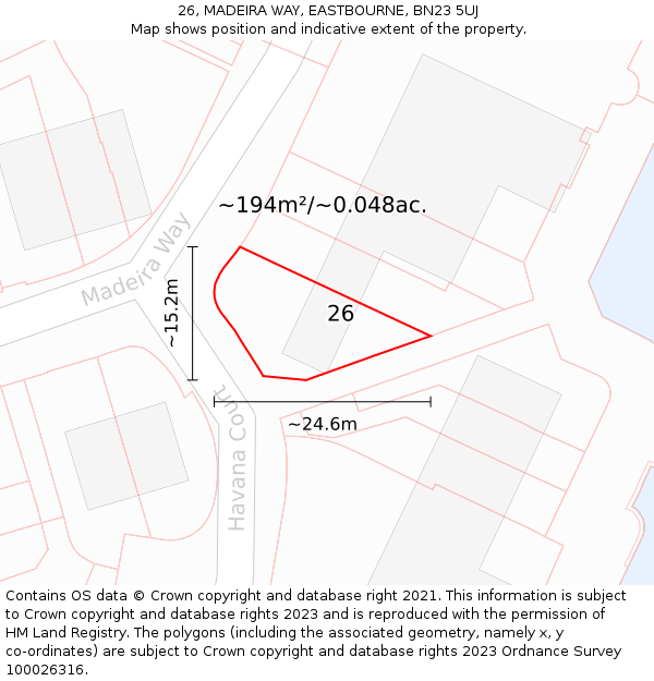 26, MADEIRA WAY, EASTBOURNE, BN23 5UJ: Plot and title map