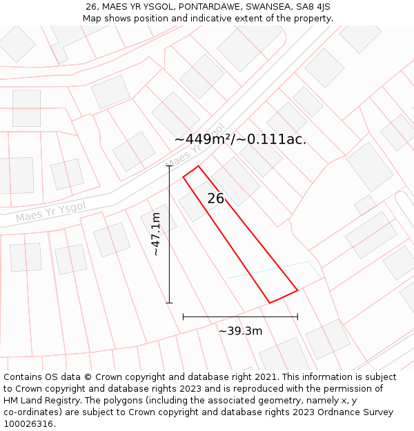 26, MAES YR YSGOL, PONTARDAWE, SWANSEA, SA8 4JS: Plot and title map