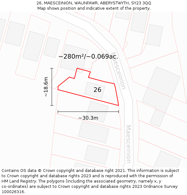 26, MAESCEINION, WAUNFAWR, ABERYSTWYTH, SY23 3QQ: Plot and title map