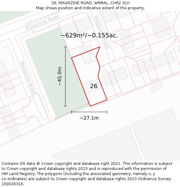 26, MAGAZINE ROAD, WIRRAL, CH62 3LH: Plot and title map