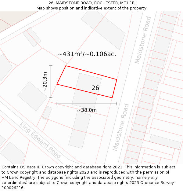 26, MAIDSTONE ROAD, ROCHESTER, ME1 1RJ: Plot and title map