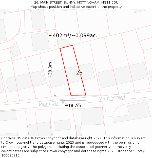 26, MAIN STREET, BUNNY, NOTTINGHAM, NG11 6QU: Plot and title map