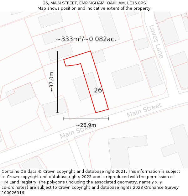 26, MAIN STREET, EMPINGHAM, OAKHAM, LE15 8PS: Plot and title map