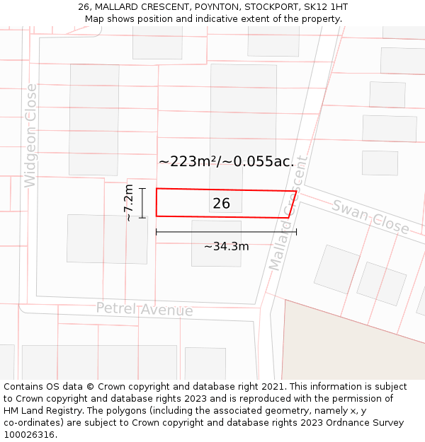 26, MALLARD CRESCENT, POYNTON, STOCKPORT, SK12 1HT: Plot and title map