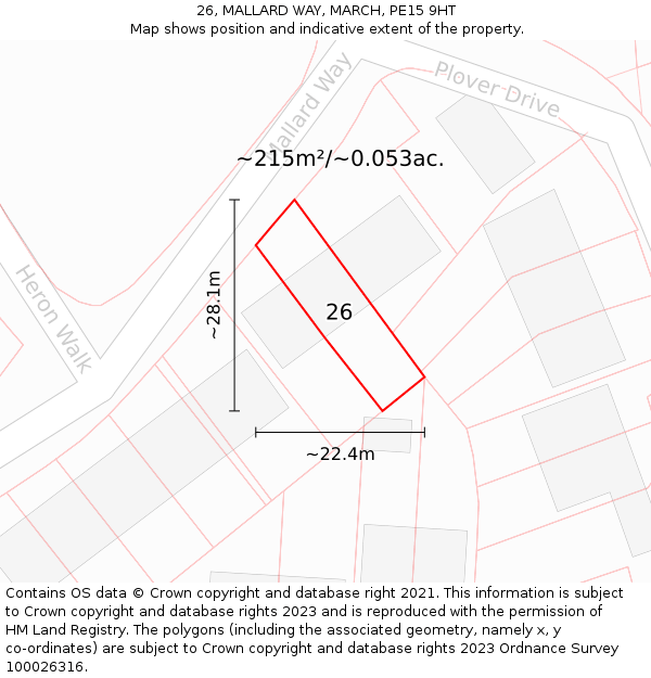 26, MALLARD WAY, MARCH, PE15 9HT: Plot and title map