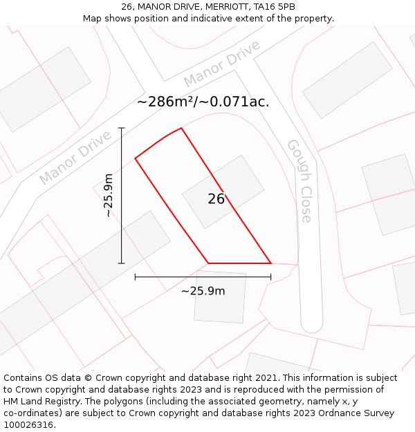 26, MANOR DRIVE, MERRIOTT, TA16 5PB: Plot and title map