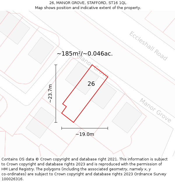 26, MANOR GROVE, STAFFORD, ST16 1QL: Plot and title map