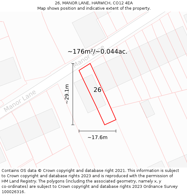 26, MANOR LANE, HARWICH, CO12 4EA: Plot and title map