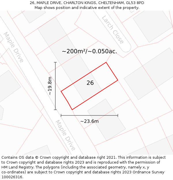 26, MAPLE DRIVE, CHARLTON KINGS, CHELTENHAM, GL53 8PD: Plot and title map