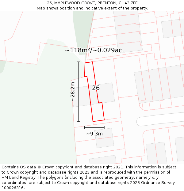 26, MAPLEWOOD GROVE, PRENTON, CH43 7FE: Plot and title map