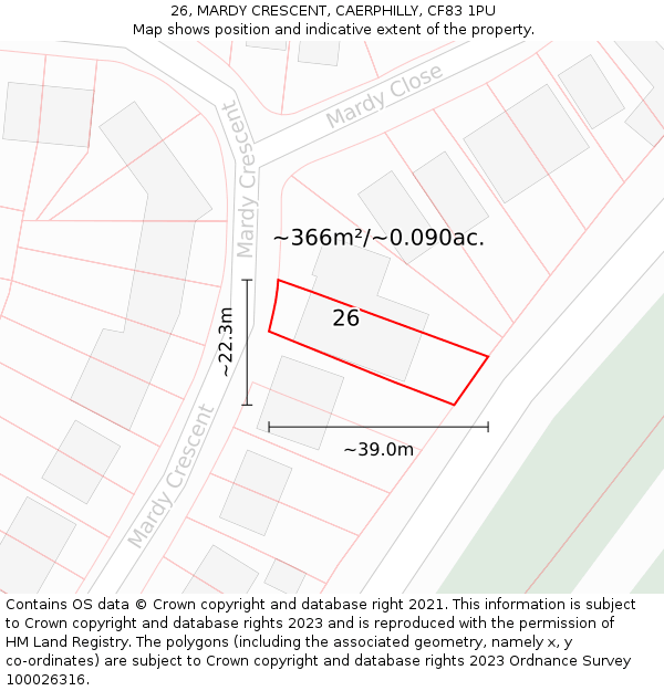 26, MARDY CRESCENT, CAERPHILLY, CF83 1PU: Plot and title map