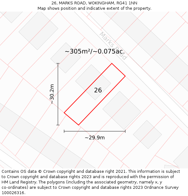 26, MARKS ROAD, WOKINGHAM, RG41 1NN: Plot and title map