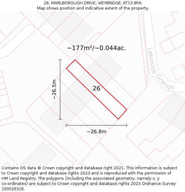 26, MARLBOROUGH DRIVE, WEYBRIDGE, KT13 8PA: Plot and title map