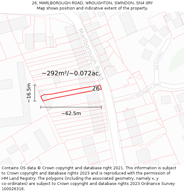 26, MARLBOROUGH ROAD, WROUGHTON, SWINDON, SN4 0RY: Plot and title map