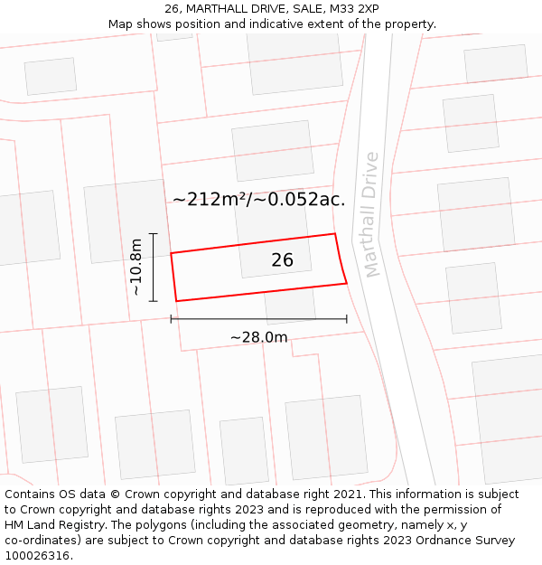 26, MARTHALL DRIVE, SALE, M33 2XP: Plot and title map