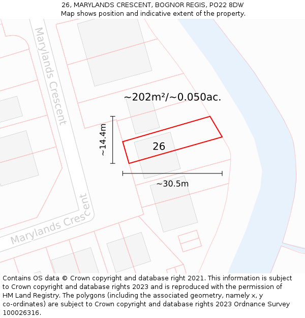 26, MARYLANDS CRESCENT, BOGNOR REGIS, PO22 8DW: Plot and title map