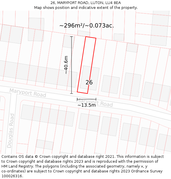 26, MARYPORT ROAD, LUTON, LU4 8EA: Plot and title map