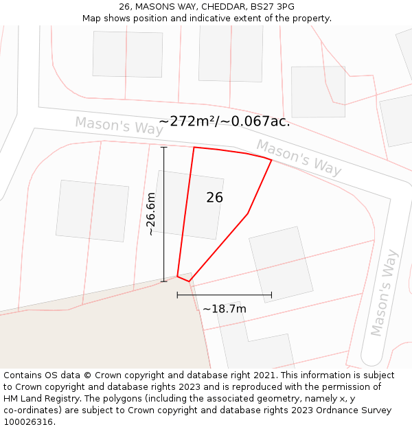 26, MASONS WAY, CHEDDAR, BS27 3PG: Plot and title map