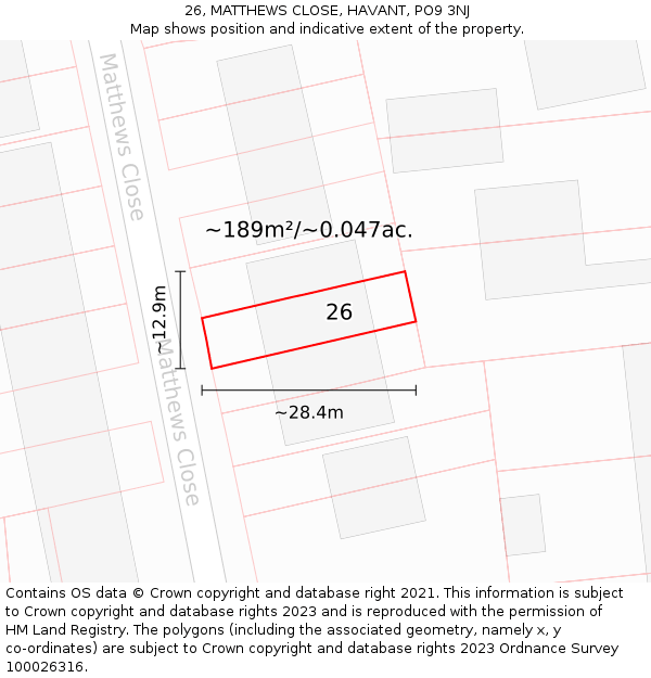 26, MATTHEWS CLOSE, HAVANT, PO9 3NJ: Plot and title map