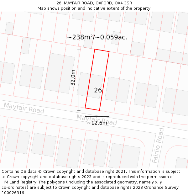 26, MAYFAIR ROAD, OXFORD, OX4 3SR: Plot and title map