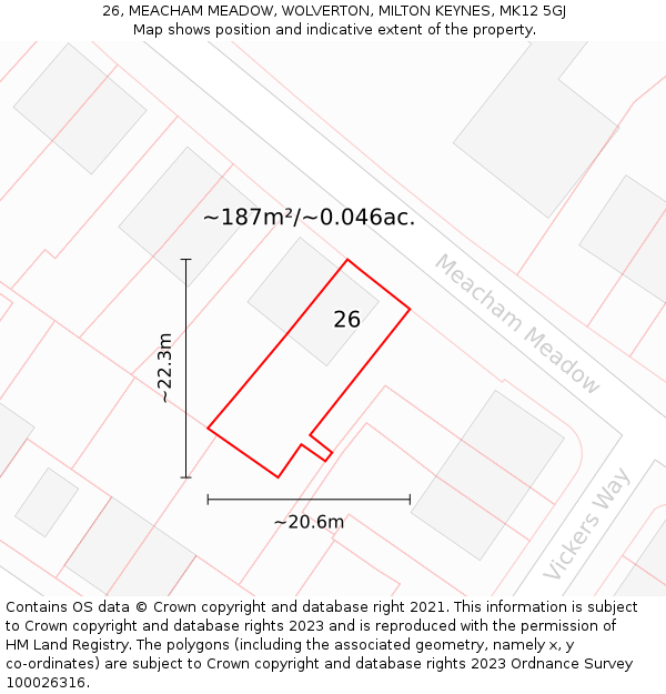 26, MEACHAM MEADOW, WOLVERTON, MILTON KEYNES, MK12 5GJ: Plot and title map