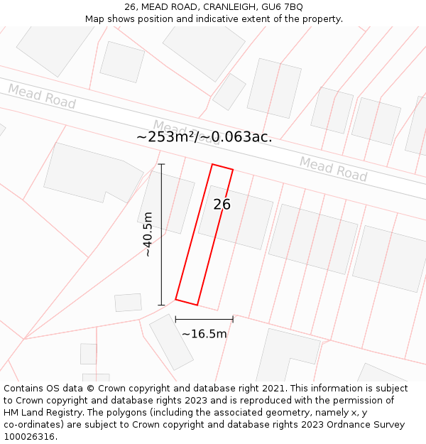 26, MEAD ROAD, CRANLEIGH, GU6 7BQ: Plot and title map