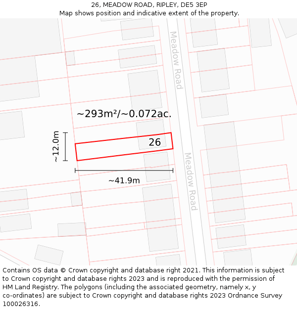 26, MEADOW ROAD, RIPLEY, DE5 3EP: Plot and title map