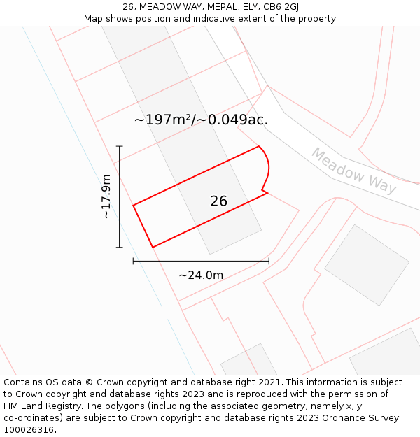 26, MEADOW WAY, MEPAL, ELY, CB6 2GJ: Plot and title map