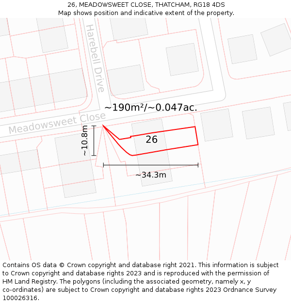 26, MEADOWSWEET CLOSE, THATCHAM, RG18 4DS: Plot and title map