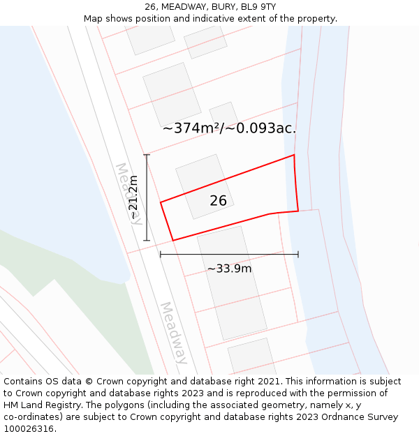 26, MEADWAY, BURY, BL9 9TY: Plot and title map