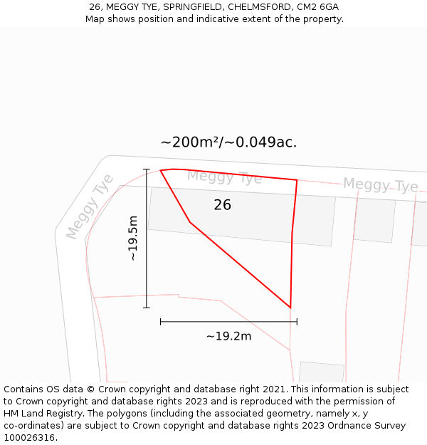 26, MEGGY TYE, SPRINGFIELD, CHELMSFORD, CM2 6GA: Plot and title map