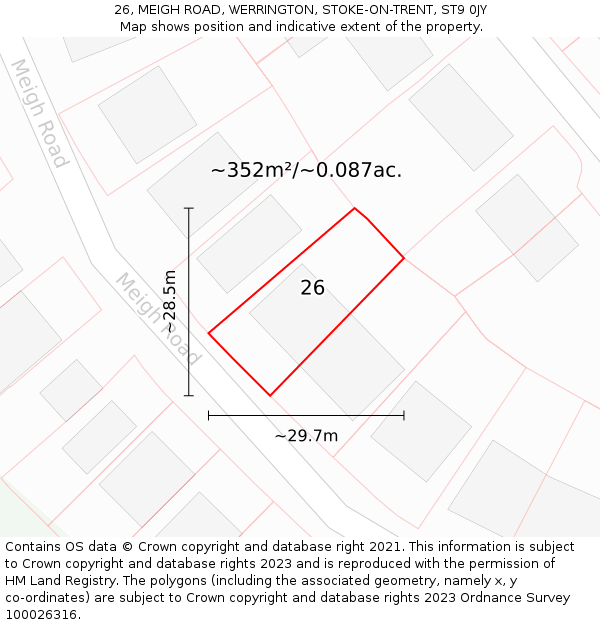 26, MEIGH ROAD, WERRINGTON, STOKE-ON-TRENT, ST9 0JY: Plot and title map