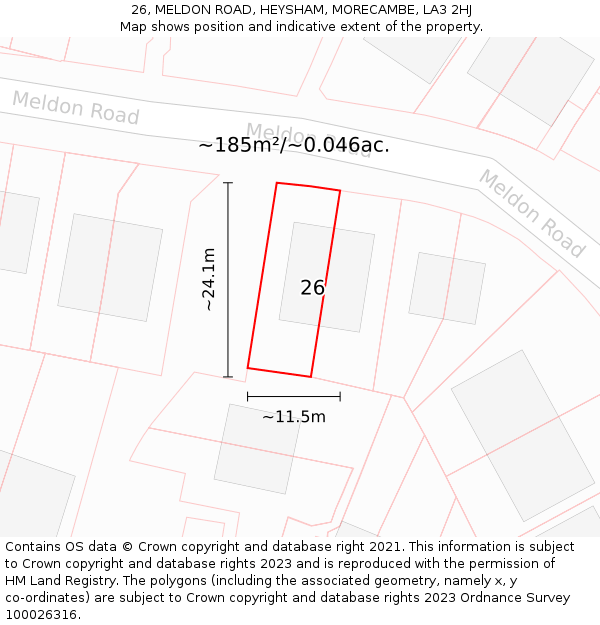 26, MELDON ROAD, HEYSHAM, MORECAMBE, LA3 2HJ: Plot and title map